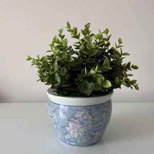 Vintage Chinoiserie Porcelain Ceramic Fish Bowl Planter Pot Powder Blue Floral